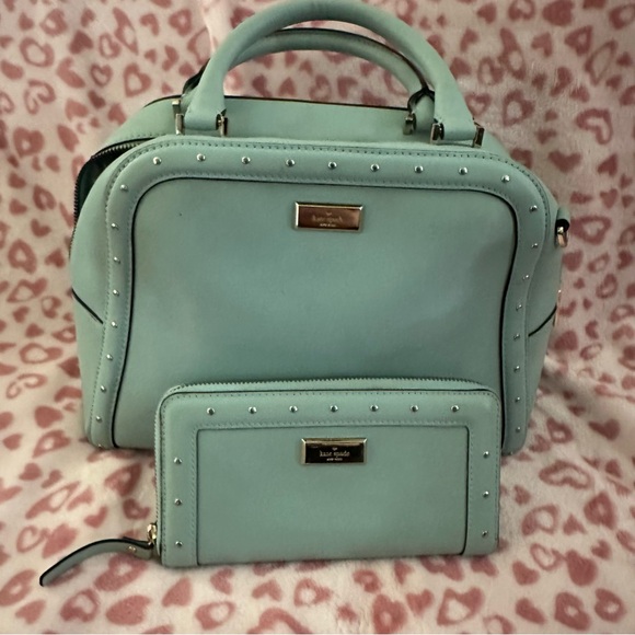 kate spade Handbags - Kate Spade Aqua Blue Studded Leather Satchel with Matching Wallet